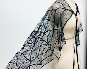 Black Lace,Goth Spiderweb cloak, Gothic Wedding cloak, gothic lingerie cape, Lydia Deetz ,Witch cape,Bat wing cape, Morticia Adams shawl