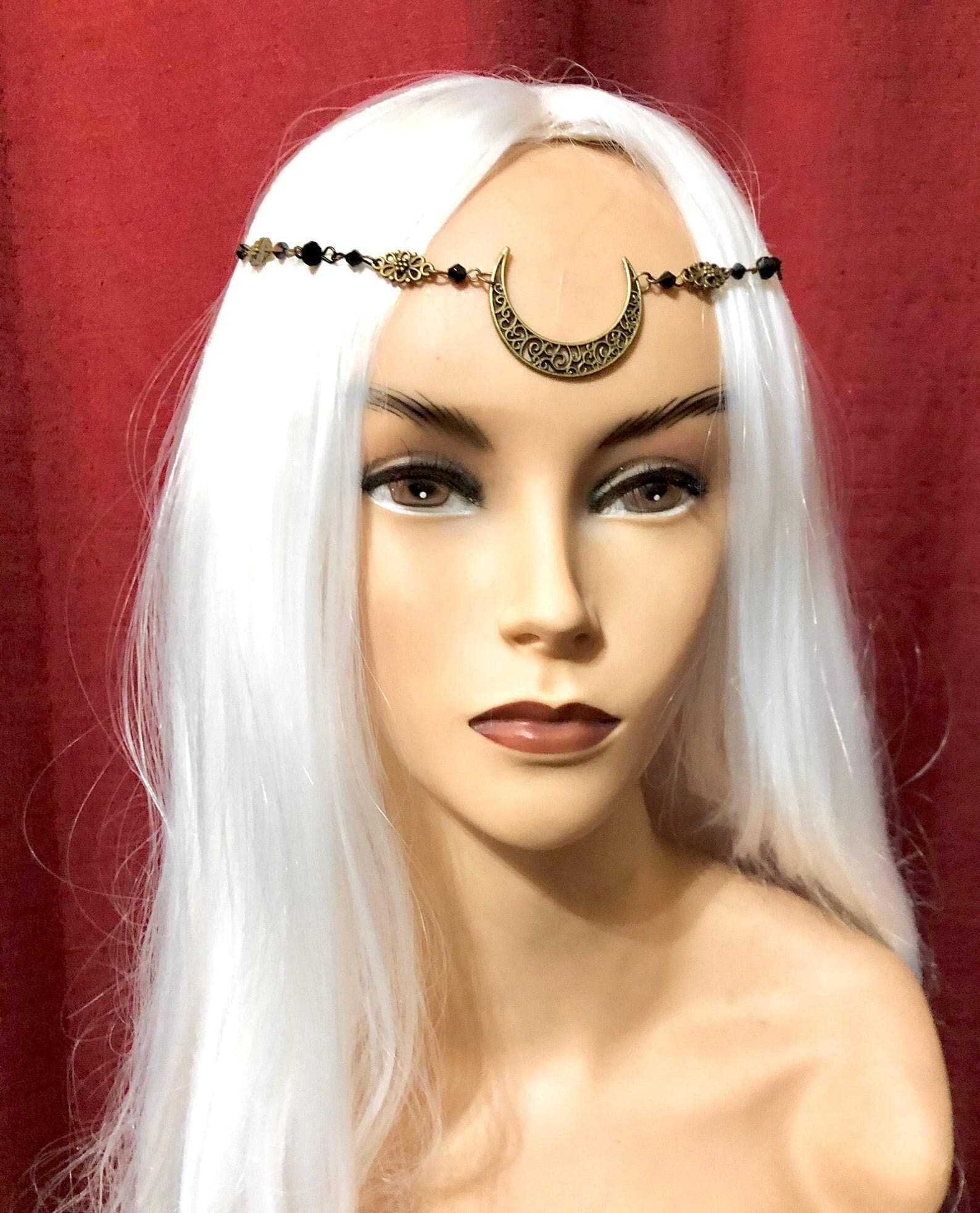 2 Pezzi Catenina per Capelli, Accessori per Capelli Bohemien, Catena Gocce D'acqua, Tiara Elfica, Catena per Capelli Luna Nodo Celtico, Tiara Elfica Accessori Strega Donna Sposa per Ragazze