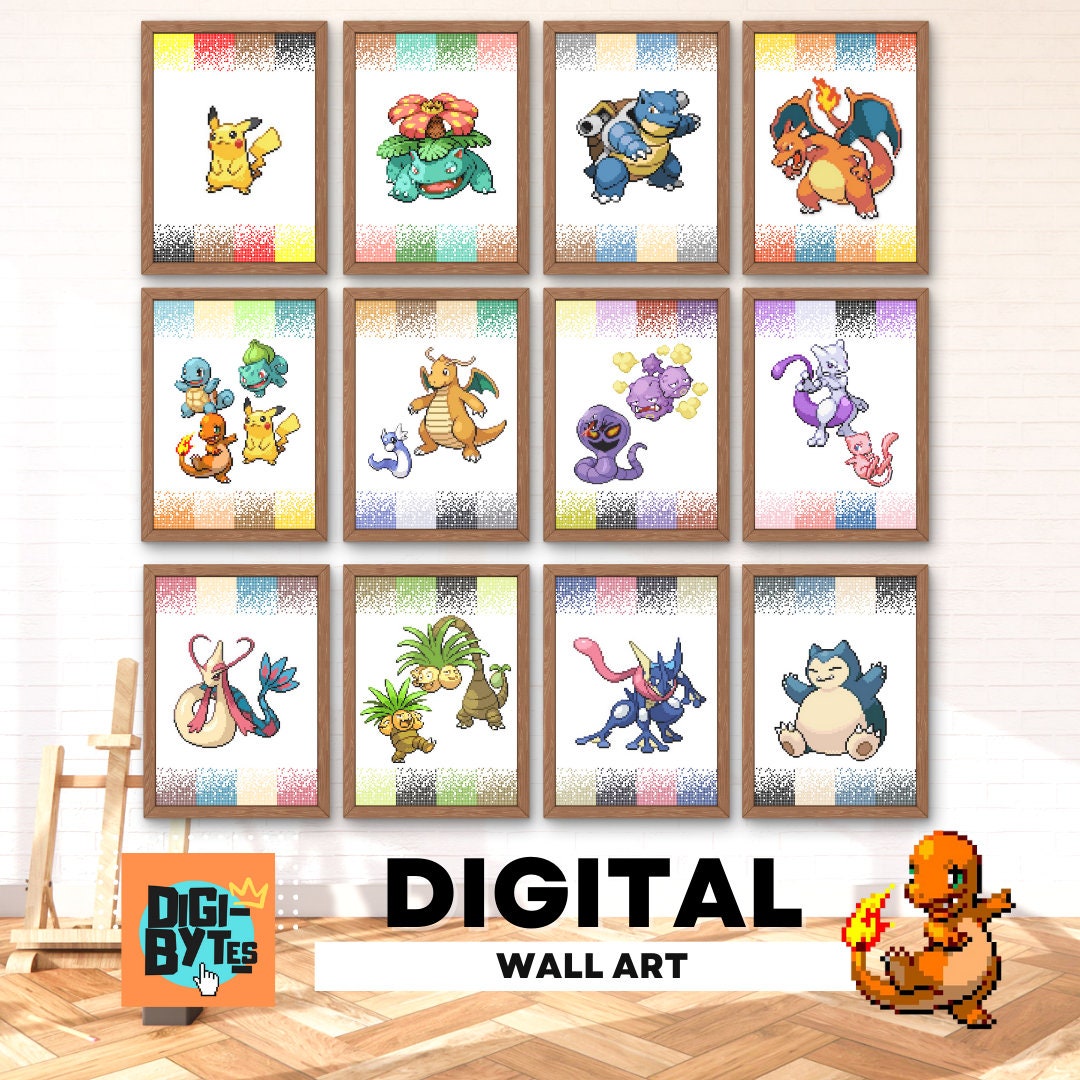 Pokemon Set of 22 Wall Art Print, Pokemon Printable Poster Pixel Art