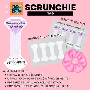 Scrunchie tag template, Scrunchie tag svg Canva template, Printable Scrunchie tag printable label, Scrunchie holder Instant Download