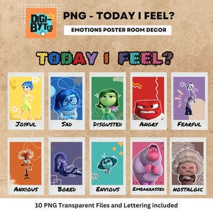 Today I Feel Png | Inside Out 2 Characters | Cartoon Emotions Posters | Classroom Decor | For Bulletin Board | Child's Room Decor