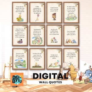 Arte de pared clásico con cita de Winnie The Pooh para guardería/aula, baby shower, centro de mesa de cumpleaños, decoración de carteles, paquete de 12