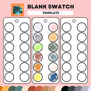 May include: Blank watercolour swatch template with 18 circles for painting. The template is divided into three sections, each with six circles. The circles are outlined in black and are ready to be filled in with colour.