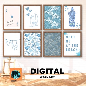 Coastal Print Set of 8, Blue Coastal Wall Art, Digital Prints, Coastal Granddaughter Aesthetic, Beach Preppy Girls Dorm Room, Trendy Posters