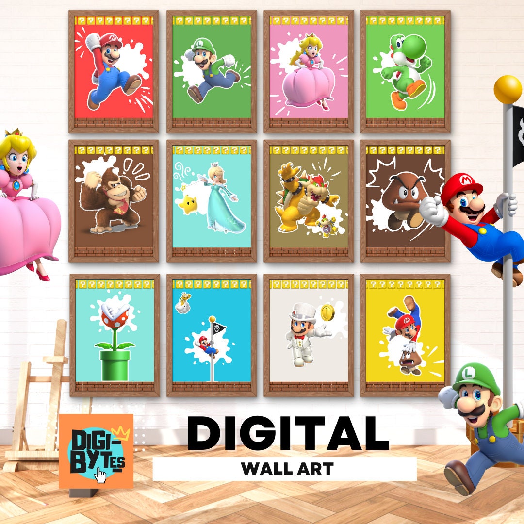 Set of 14 Super Mario Printable Room Decor Wall Art Poster Decoration ...