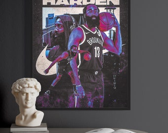 James Harden Poster, Basketball Art, Digital Download, Brooklyn Nets, Sports Decor