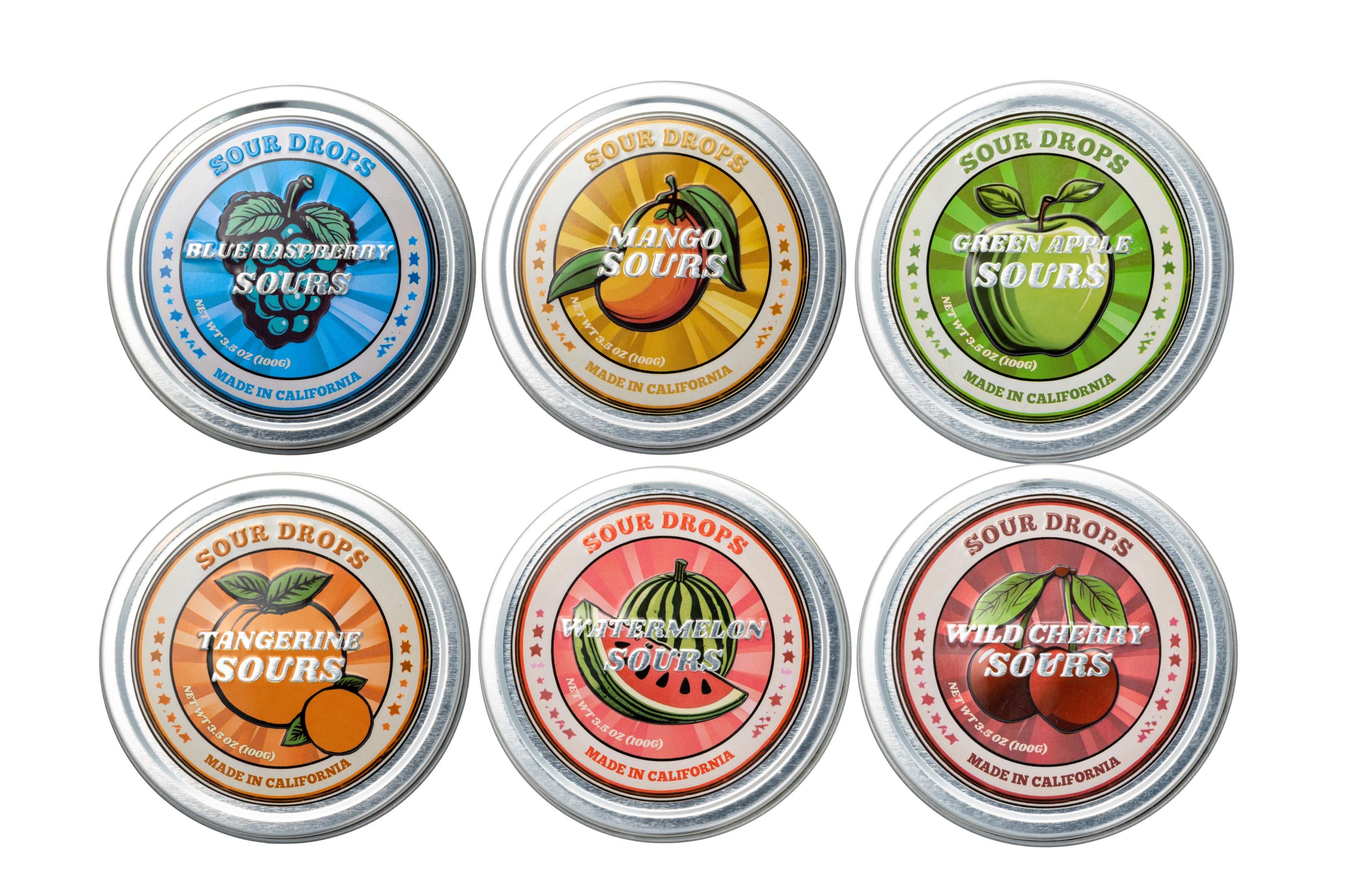 6 Pack Variety Sour Hard Candy | Tangerine, Mango, Green Apple, Blue Raspberry, Watermelon, Cherry | No Artificial Dyes