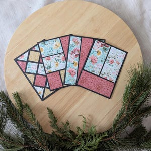 Handgemaakte kaartenset van 4 | Alle blanco wenskaarten | Aanpasbaar met enveloppen | Roze en gouden bloemen