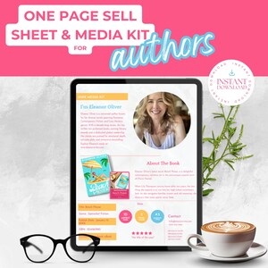 Author One Sheet, Canva Template,  Media Kit Template,  Author Canva Templates, Book Launch, Marketing Tools for Writers,  Book Release SHER