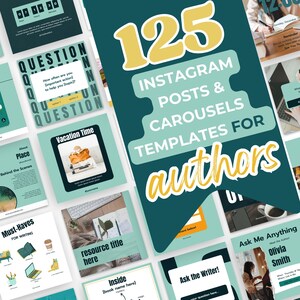 125 Zielonych Autorów Postów na Instagramie Szablon Canva Pisarze Posty w mediach społecznościowych Pomysły na Autora Instagrama Szablony Bookstagram: PPAGR