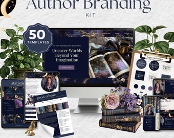 Celestial Author Branding Kit for Fantasy Writers: Canva Website, Media Kit, and Logos PPEC