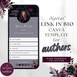 Dark Romance Links Website Template Canva - Link in Bio - Instagram Landing Page for Authors - Canve Website Template -Writer Instagram PPDR