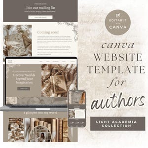 Light Academia Author Template, Canva Website Template for Authors, Author Website Template, Easy Customization, Gold Author Website, PPLA