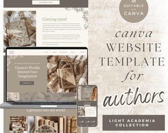 Modello per autori Light Academia, modello per sito web Canva per autori, modello per sito web per autori, personalizzazione facile, sito web per autori Gold, PPLA
