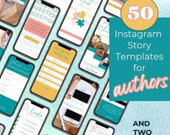 50 Author Instagram Story Templates, Pastel Pink Blue Yellow (Digital Download)