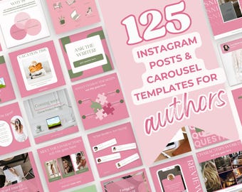作者によるInstagram Canvaテンプレート、ピンクとグリーンのソーシャルメディア投稿（デジタルダウンロード）