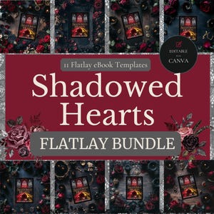 eBook Bundle Mockup  Dark Romance | 11 Editable eBook Flatlay Template for Canva | iPad, Kindle, and Tablet Mockups for Authors MOCKUP
