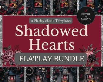 eBook Bundle Mockup  Dark Romance | 11 Editable eBook Flatlay Template for Canva | iPad, Kindle, and Tablet Mockups for Authors MOCKUP