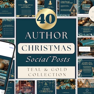 AUTOR INSTAGRAM Post, Teal Gold Christmas Social Media Posts, Pomysły na premierę książki w grudniu, Projekty edytowalne Canva, Wzmacniacz zaangażowania, PPGT