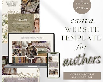 Plantilla Cottagecore para autores, plantilla web de Canva para autores, diseño de portafolio creativo, fácil personalización, no requiere programación, PPCC