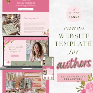 Pink Green Author Website Template - Canva Design for Writers - Showcase Your Work - Romance Author Website  -  Canva Website - PPSG
