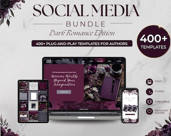 Plantillas de Canva de romance oscuro para autores / Publicaciones, historias y carruseles de Instagram / Paquete de redes sociales para escritores PPDR