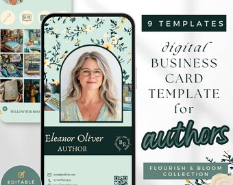 Floral Romance Autor Visitenkarte - Digitaler Download - Professionelles Design für Autoren - Einfach zu personalisieren, CottageCore - PPFB