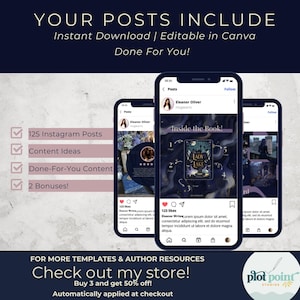 Plantillas de Instagram para autores de lanzamientos de libros - Instagram de escritoras brujas - Plantillas editables de Canva para redes sociales - Romance oscuro: PPEC imagen 2