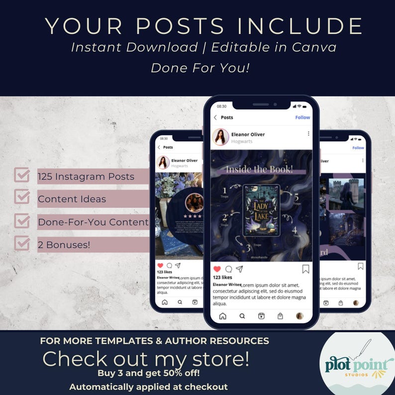 Plantillas de Instagram para autores de lanzamientos de libros - Instagram de escritoras brujas - Plantillas editables de Canva para redes sociales - Romance oscuro: PPEC imagen 2