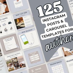 125 Blue Beige Neutral Instagram Posts Canva Template Writers Social Media Posts Author Instagram Ideas Bookstagram Templates: PPML