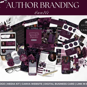 Kit de marque d'auteur Dark Romance, modèles canva, kit média de l'auteur, site Web, logo, carte de visite numérique, lien dans la bio, signature d'e-mail PPDR