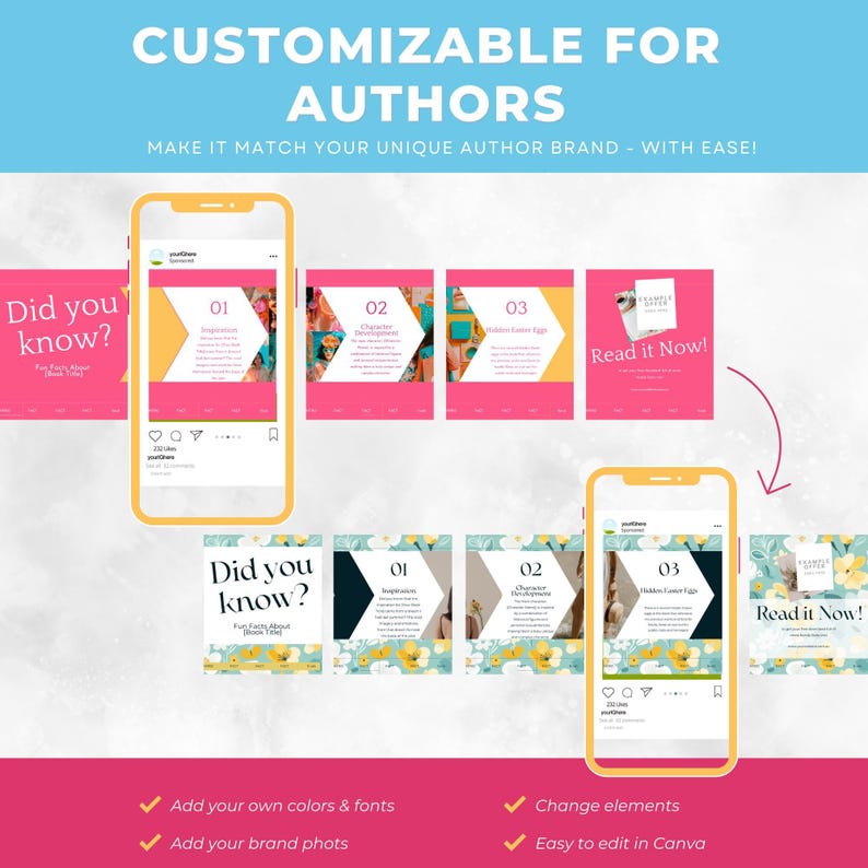 Author Instagram Carousel Templates | Bright Canva Posts for Writers ...