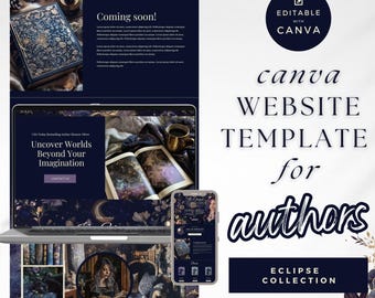 Canva Website Template for Authors - Author Website Template - DARK ROMANCE Canva Website - Writer Template - Celestial Author Website PPEC