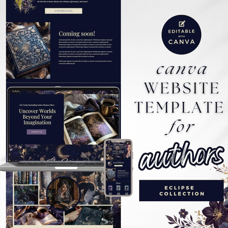 Modello di sito web Canva per autori - Modello di sito web per autori - DARK ROMANCE Sito web Canva - Modello per scrittori - Sito web per autori Celestial PPEC immagine 1
