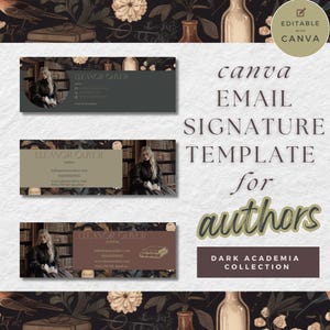 Modelli di firma email Dark Academia per scrittori / Design Canva modificabile con estetica vintage e letteraria per autori, PPDA