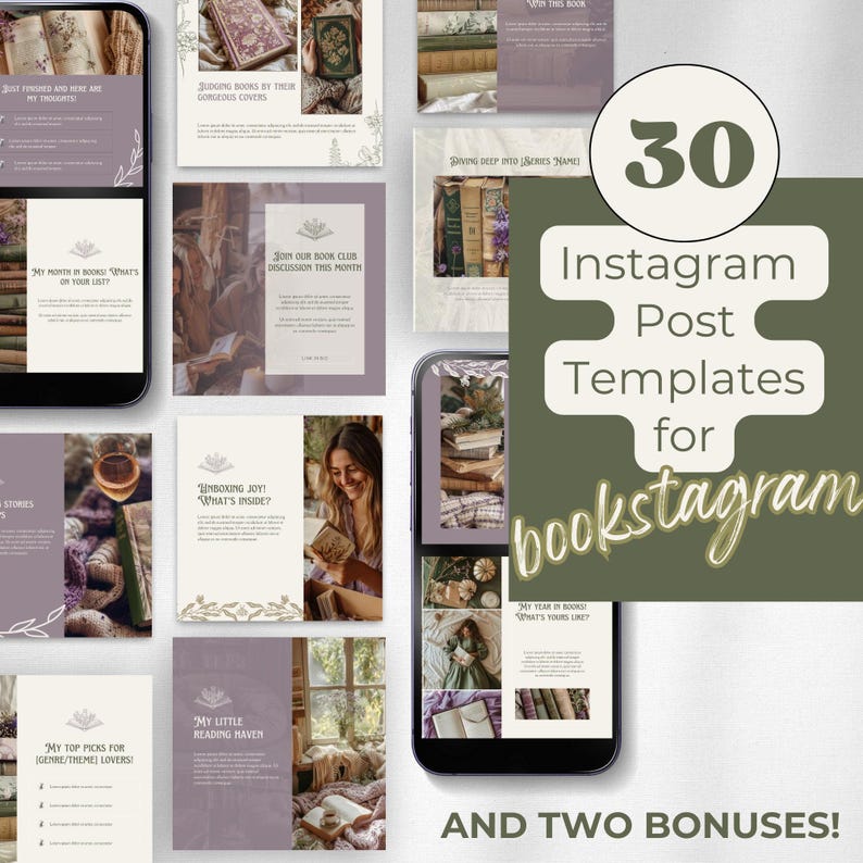 Bookstagram Post Templates, Book Marketing, Book Launch, COTTAGECORE Templates, Instagram Aesthetic,Book Lovers,Bookstagram Canva PPCC image 4