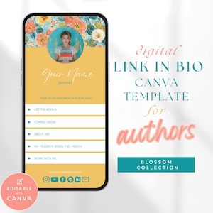 Author Link in Bio Template - Canva Landing Page for Writers - Digital Website for Book Marketing - Easy to Edit, Pastel Author Brand PL001