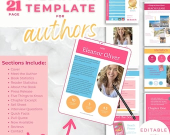 Zestaw medialny Pink, Szablon Canva, Szablon zestawu medialnego, Zestaw medialny autora, Szablony autora, Premiera książki, Marketing książki, Zestaw medialny Bright SHER