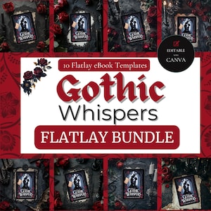 eBook Bundle Mockup  Dark Romance | 11 Editable eBook Flatlay Template for Canva | iPad, Kindle, and Tablet Mockups for Authors MOCKUP