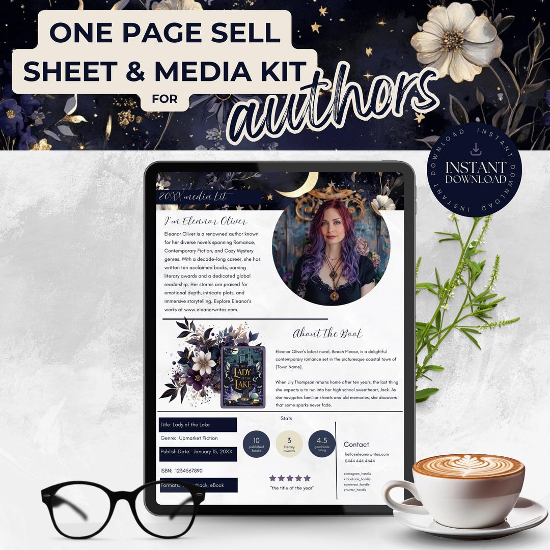 Author One Sheet, Dark Romance Canva Template, Celestial Media Kit ...