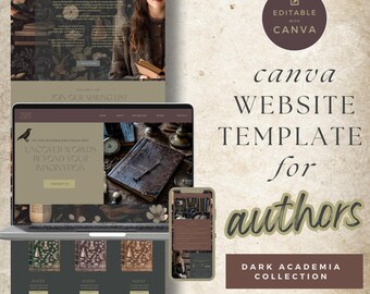 Modello di sito web Canva per autori - Modello di sito web per autori - Sito web Canva Moody - Modello per scrittori - Sito web per autori Dark Academia PPDA