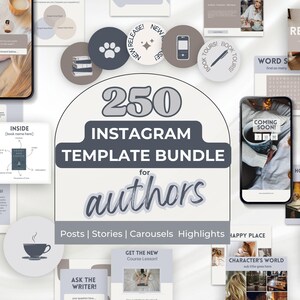 Blue Gray Neutral Instagram Posts Canva Template Writers Social Media Posts Bundle Author Instagram Ideas Bookstagram Templates: PPML