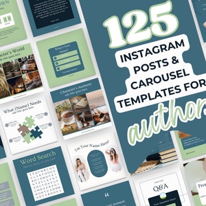 125 blauwgroene Instagram-berichten Canva-sjabloon Schrijvers Social-mediaberichten Auteur Boekpresentatie Instagram-ideeën Bookstagram-sjablonen: PPEXEC