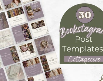 Bookstagram Post Templates, Book Marketing, Book Launch, COTTAGECORE Templates, Instagram Aesthetic,Book Lovers,Bookstagram Canva PPCC