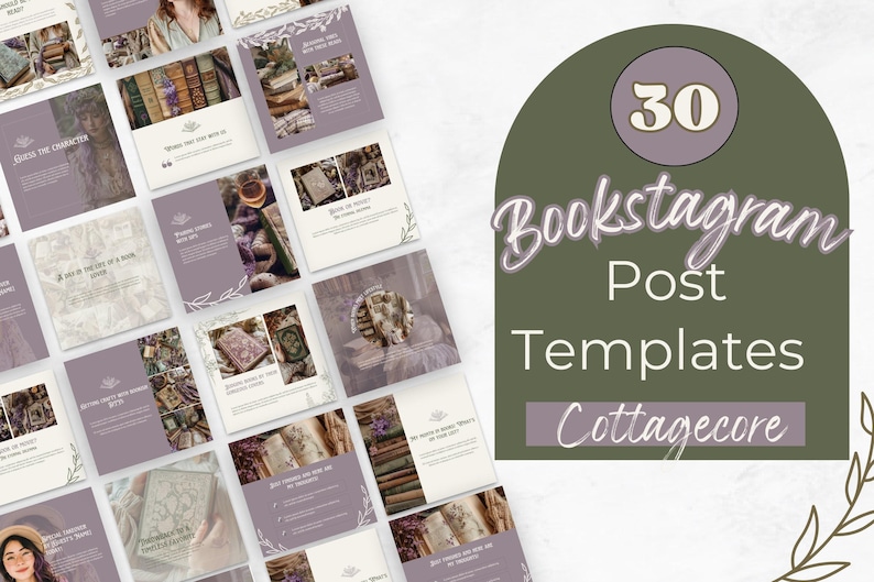 Bookstagram Post Templates, Book Marketing, Book Launch, COTTAGECORE Templates, Instagram Aesthetic,Book Lovers,Bookstagram Canva PPCC image 1