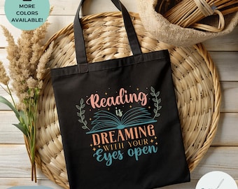 Reading Tote Bag for Authors - Dreaming with Eyes Open Design - Cotton Canvas