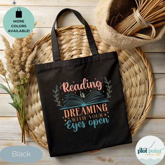 Reading Tote Bag for Authors - Dreaming with Eyes Open Design - Cotton Canvas