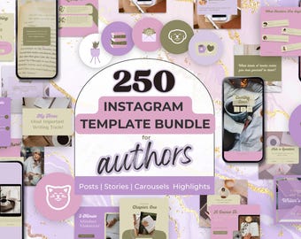 Plantilla de Canva para publicaciones de Instagram en color morado lavanda para escritores. Paquete de publicaciones para redes sociales. Ideas para Instagram de autores. Plantillas de Bookstagram: PPLL