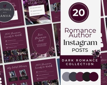 Dark Romance Author Instagram Posts – 20 Canva Templates – Editable Social Media Pack – Instant Download – PPDR