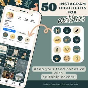 Bright, Green, Gold,  Author Instagram, Highlight Covers, Canva Template, Writers Social Media Posts, Highlight, Bookstagram Templates: PPEP